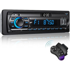 Wistrue RDS Car Radio Bluetooth for 9-24 V, FM/AM 1Din Car Radio with Bluetooth Hands-Free System, 7 Colours Car Radio with 2 USB/MP3 Players/AUX/SD/Independent Clock, 30 Transmitters Can Be Stored