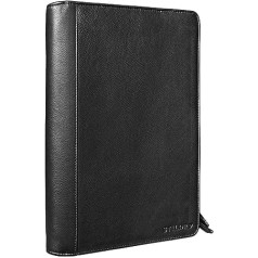 ‎Stilord STILORD 'Julius' Vintage Conference Folder Leather Writing Case Document Folder A4 Organiser 12 Inch Tablet Bag Genuine Cowhide Leather, black, briefcase