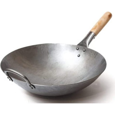 Tradicionāls ar kalšanu izgatavots oglekļa tērauda voks ar koka un tērauda rokturi (diametrs 35,6 cm, apaļš apakšdaļa) / 731W88 no Craft Wok