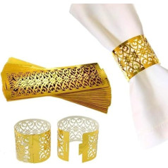 Vokowin 100 Stück goldene Serviettenringe, Premium-Serviettenringe, lasergeschnittenes Folienpapier, Serviettenhalter, Jahrestag, Geburtstag, Weihnachten, Party der Tischdekoration, K36-100 Stück