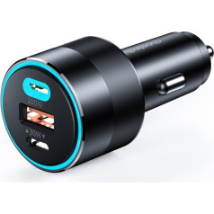 Ātrais auto lādētājs 130W 2xUSB-C + USB-A melns