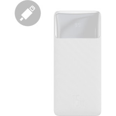 Bipow powerbank ar displeju 30000mAh USB-A microUSB kabelis 0,25m balts