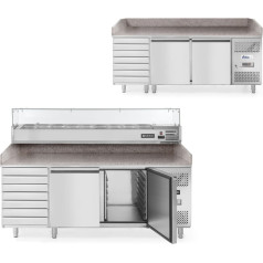 2 durvju picas ledusskapja galds ar 7 atvilktnēm, granīta darba virsma, 202 cm plata - Hendi 232842