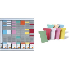 Nobo T-Cards biroja plānošanas komplekts, pie sienas stiprināms līmlapiņu komplekts ar 7 kolonnām un 24 slotiem, 2. izmērs, iekļautas krāsainas T-kartes un rādītāja kolonna 2911080 un T-kartīšu rādītājs 2, 100 gab., balts