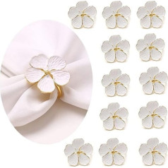 SWHC salvešu gredzeni, salvešu gredzeni zelta iepakojumā, 12 balti ziedu salvešu turētāji Salvešu gredzeni Ziemassvētku vienkāršs Ramadāna galda noformējums Islāma dekors Daudzfunkcionāls galda noformējums