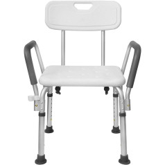 LZQ Shower Chair Height Adjustable 5 Levels 37.5 - 50.5 cm Shower Stool with Armrest and Backrest Non-Slip Bath Seat Shower Aid Shower Seat Made of Aluminium and HDPE Plastic