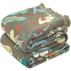 Sayt Rlae 100% Cotton Boho Blanket Bedspread, Double-Sided Cuddly Blanket Bed Throw with Fringes, Sofa Bed Blanket Cover Sheet, Living Room Blanket Couch Blanket Armchair Blanket Reversible Bed Throw, 150 x 200 cm