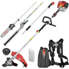 Hecht high-quality 4-in-1 petrol multifunctional device, brush cutter, grass trimmer, pole pruner and hedge trimmer in one, with ideal extension