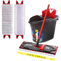 Vileda Ultramax XL grīdas mopu pilns komplekts, jutīgs vāks, ieskaitot 2 rezerves vākus un spaini ar barošanas presi, jutīgām grīdām, īpaši plata mopa ar rokturi, roktura garums 75-130 cm, ekoloģiskais iepakojums