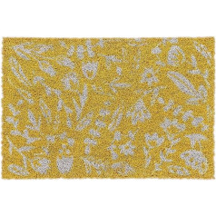 Relaxdays Coconut Door Mat with Flowers 40 x 60 cm Non-Slip Weatherproof Doormat Indoor and Outdoor Use Yellow / White
