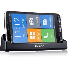 Funker E500i Easy SMART Smartphone 4G with Whatsapp for Seniors, SOS Button, Physical Buttons for Easier Operation, Charging Station, XXL Symbols, 5.5 Inch HD Display, Black