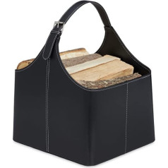 Relaxdays baļķu grozs malkai, malkas grozs, mākslīgā āda, pārnēsāšana un uzglabāšana, kamīna grozs ar rokturi, melns