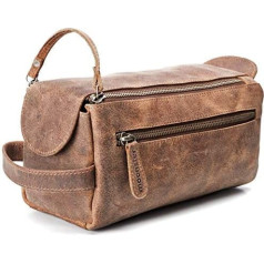 Moonster® vīriešu tualetes piederumu soma | Roku darbs Necessaire izgatavots no īstas ādas | Izturīga, kompakta un praktiska ceļojumu mazgāšanas soma ar nodalījumiem un lielu uzglabāšanas vietu, brūna, kosmētikas soma