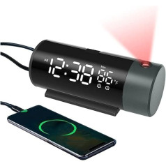 FanJu Digital Projection Alarm Clock with Temperature and Time Projection, Projection Alarm Clock for Bedroom, Alarm Clock with USB Port, Brightness Automatically Adjust, 12/24H, Two Alarm Clocks with