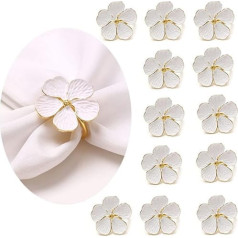 SWHC salvešu gredzeni, salvešu gredzeni zelta iepakojumā, 12 balti ziedu salvešu turētāji Salvešu gredzeni Ziemassvētku vienkāršs Ramadāna galda noformējums Islāma dekors Daudzfunkcionāls galda noformējums