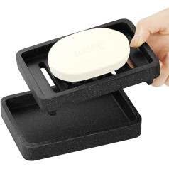 Luxspire Double Layer Removable Soap Dish, Elegant Resin Gravel Texture Soap Holder Quick Drying Soap Box Soap Dish Housing for Kitchen, Bathroom, Shower - Gravel Black
