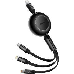 Izvelkamais kabelis 3in1 USB-C microUSB + iPhone Lightning + USB-C 3.5A 1.1m melns