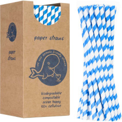 Papīra salmiņi BIO ekoloģiskie PAPĪRA SALMIŅI 6 / 205mm - balti un zili 250 gab.