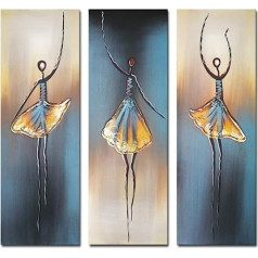 Wieco Art Dancing Girl Modern Design Liels 3 paneļi, 100% ar rokām apgleznotas izstieptas un ierāmētas baletdejotājas eļļas glezna uz audekla Sienas māksla dzīvojamās istabas guļamistabas mājas dekorēšanai