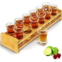 Shot Glass Shot Glass komplekts 12 gabali 30ml Shot Glass turētājs taisns, biezs pamatnes caurspīdīgs stikls ballīšu klubu bāra dzeršanai
