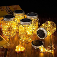 Loohome Set of 4 Solar Lamps for Outdoors, 30 LEDs Fairy Lights in Mason Jar Warm White Lantern, Mason Jar Lanterns, Balcony, Table Lamp, Decoration, Outdoor, Waterproof Hanging Light for Garden Party Wedding