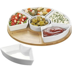 Esmeyer Caterado SUSAN rotating serving tray with 6 white porcelain bowls and a bamboo tray