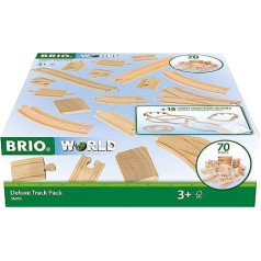 BRIO World 36030 luksusa sliežu sortiments — 70 daļīgs komplekts ar sliedēm, pārmijām un tilta balstiem radošai dzelzceļa spēlei — iekļauta skrejlapa ar dažādām sliežu ceļa iespējām