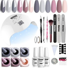 Vishine 40W UV LED Lamp Set Semi Permanent Soak Off Gel Nail Polish Base Gel Top Coat Brush Rhinestone Decoration Nail Art Manicure Kit