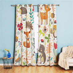 Koudi Opaque Curtains for Children's Room Animals Owl Flower Pattern Curtains with Eyelets for Girls Room, Children's Room, Baby Room 160 x 132 cm (H x W)