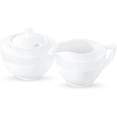 Wilmax Sugar Bowl + Milk Jug Set 2 Pieces Porcelain Sugar Dispenser with Lid Dishwasher Safe White Gift Box