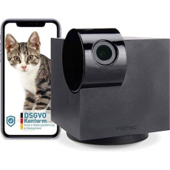 PetTec videonovērošanas kamera Full HD 360° WiFi nakts redzamības automātiskā trokšņu noteikšana mājdzīvniekiem / suņiem / kaķiem / mazuļiem / drošības video ierakstīšana un mājdzīvnieku kameras koplietošana ar lietotni (IOS / Android