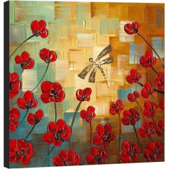 Wieco Art Modern Flowers Dragonfly eļļas glezna 100% ar rokām apgleznota izstiepta un ierāmēta ziedu glezna uz audekla Sienu glezna, gatava pakarināšanai guļamistabai virtuvei ēdamistabai Mājas dekors