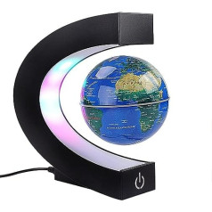 Flrmingigigi Magnetic Floating Globe with Coloured LED Lights C Shape Anti-Gravity Magnetic Levitation Rotating World Map for Gift Home Office Desk Decoration (With Switch, Blue)