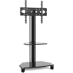 RFIVER TV Stand Rollable TV Trolley with Wheels for 27-65 Inch Flat & Curved TVs Swivelling Height Adjustable with 2 Panels up to 50 kg Max VESA 400 x 400 mm