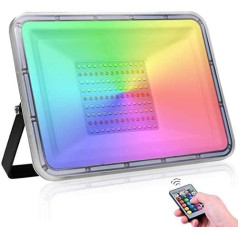 ‎Nikeeyen 100 W RGB LED Spotlight with Remote Control, 10000 lm, 16 Colours and 4 Modes, LED Floodlight, Waterproof IP67 Dimmable Outdoor Spotlight for Prom, Garden, Party (without Memory)