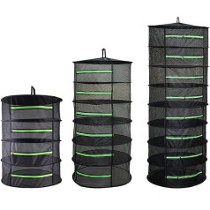 Tonijawes Herb Dryer, Hanging Herb Drying Net, Mesh Drainer for Hanging Herbs, Foldable, Drying Net with Green Zips and Bonus Hooks (Base Height 8)