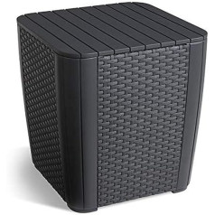 Keter Allibert by Keter Gartentisch Luzon Flat Wicker, Graphit, Deckel abnehmbar, mit Stauraum, Kunststoff, Flache Rattanoptik