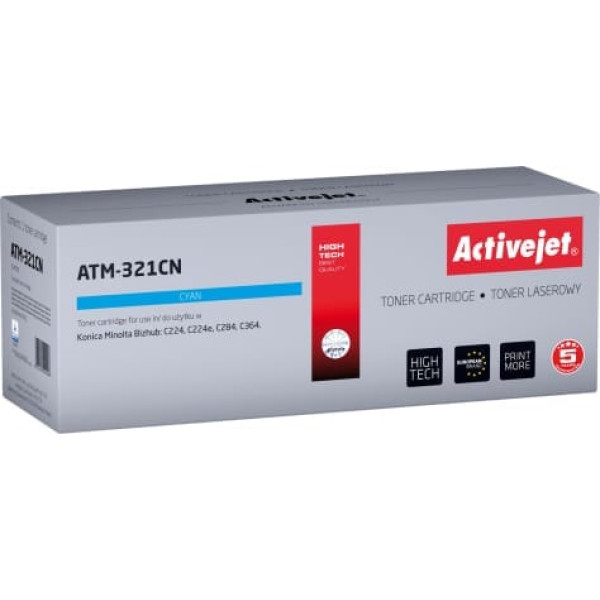 Activejet atm-321cn toneris (konica minolta tn321c aizstājējs; supreme; 25 000 lappušu; zils)