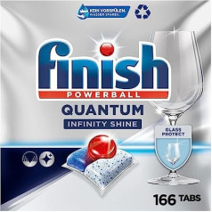 Finish Quantum Infinity Shine trauku mazgājamās mašīnas tabletes — trauku mazgājamās mašīnas tabletes dziļai tīrīšanai, tauku noņemšanai un spīdumam — Gigapack ar 166 tabletēm
