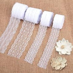 VGOODALL 40 m Lace Border Lace Ribbon, 4 Rolls White Vintage Ribbon 2 Lace Flowers for Wedding Table Decoration Crafts Gift Ribbon DIY Crafts