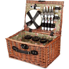 Bingo-Shop Picnic basket for 4 people including cutlery sets, corkscrew, wine glasses and ceramic plates - 29 x 20 x 41 cm picnic box picnic set picnic basket