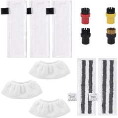 12 Piece Microfibre Cloth Set, Replacement Accessory Set Compatible with Kärcher EasyFix SC 2, SC 3, SC 4, SC 5 Steam Cleaner (3 Floor Cloths, 2 Sanding Flaps, 3 Hand Nozzle Cloths, 4 Round Brushes)