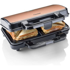 Bestron XL Sandwich Maker, Non-Stick Sandwich Toaster for 2 Sandwiches, Includes Automatic Temperature Control and Readiness Indicator, 900 Watt, Colour: Black/Copper