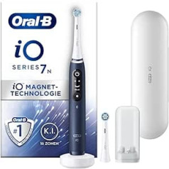 Oral-B iO Series 7 Electric Toothbrush, 2 Replacement Toothbrush Heads, 5 Cleaning Modes for Dental Care, Valentine's Day Gift for Him/Her, Display & Travel Case, Designed by Braun, Sapphire Blue