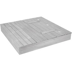 roba Sandpit Outdoor + with Cover – Hinged Bench, 2 Play Trays & 4 Removable Seat Plates as Lid – Weatherproof Wood Grey Varnished