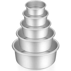 Gesentur Cake Tin, Round Baking Moulds for Cake. Non-Stick Coating, with Removable Base, 5 Pieces (12.7, 15.2, 17.8, 20.3 and 22.9 cm)