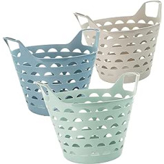 Flexi Laundry Basket, Set of 3, 31 x 40 x 34 cm (approx. 14 Litres), Laundry Basket with Handles, 3 Colours: Blue, Green, Sand, Made in EU