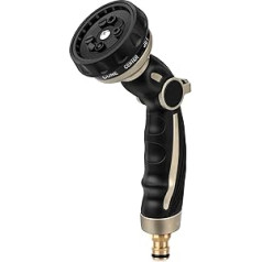RESTMO Garden Water Sprayer Heavy Duty, Robust Metal Garden Shower for Cleaning and Watering, High Pressure Irrigation Spray for Car Washing, 9 Patterns, Thumb Flow Control, One-Handed Operation