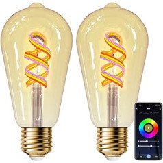 ANTELA Alexa Light Bulbs E27 Smart LED Vintage Edison Lamp 5 W, WiFi RGB Dimmable Bulb, App Control Compatible with Google Home, Warm White Light, No Hub Required, Pack of 2