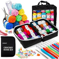 103 Pieces Crochet Hooks Yarn Set Premium Bundle Includes 1600 Yards Acrylic Yarn Balls Needles Accessories Bag Ideal Starter Kit for Kids, Adults, Beginners, Professionals